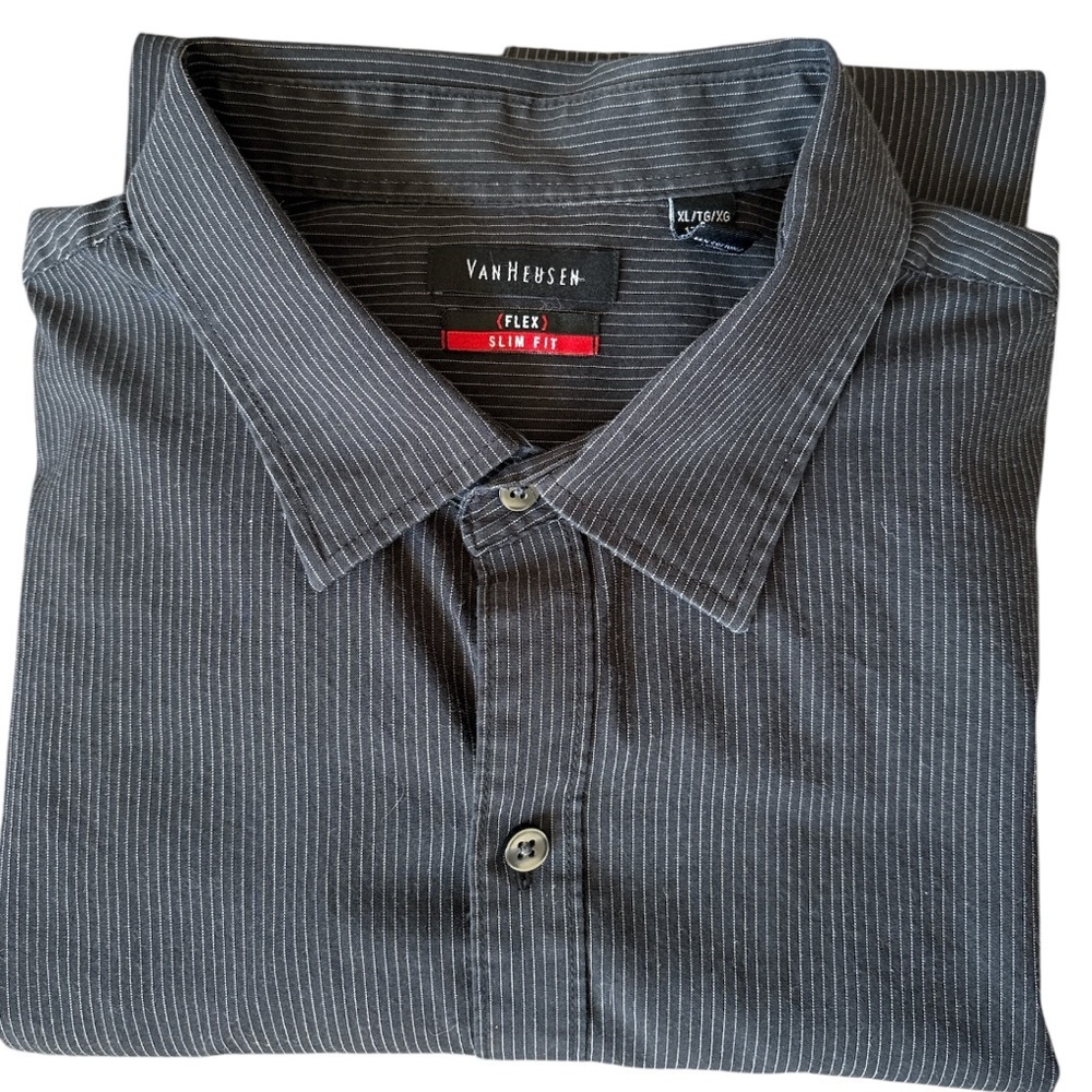 Van Heusen Shirts Mens Long Sleeve Button Down Striped Grey XL 2 pack - Picture 6 of 13